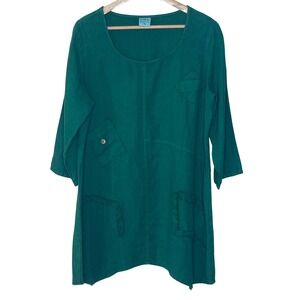 C.M.C by‎ Color Me  Linen Tunic Dress 3/4 Sleeve Button Pocket M